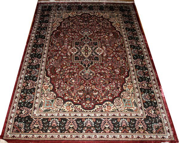 KASHMIR ORIENTAL RUG, 7' 2" X 5' 1": KASHMIR ORIENTAL RUG, 7' 2" X 5' 1":Rose field, center medallion. Hand woven.