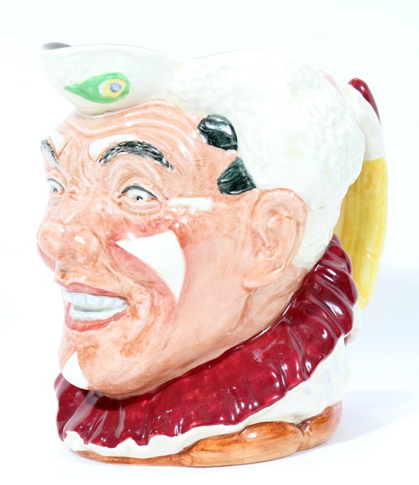 ROYAL DOULTON PORCELAIN TOBY MUG, 'THE CLOWN',: ROYAL DOULTON PORCELAIN TOBY MUG, 'THE CLOWN', H 7":Rn 28163. Large toby.
