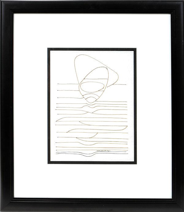 VICTOR VASARELY(1908-1997), PEN & INK DRAWING: VICTOR VASARELY (HUNGARIAN/FRENCH 1908-1997), PEN & INK DRAWING, 10" X 7" IMAGE, "BELLE ISLE STUDY":Signed; c. 1948; 10 1/2" x 7 1/2" image; 11 1/4" x 8 1/2" paper sight size; framed.