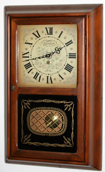 NEW ENGLAND CLOCK CO., PINE WALL CLOCK: NEW ENGLAND CLOCK CO. BRISTOL, CONN., PINE WALL CLOCK, C.1930, H 24", W 15":