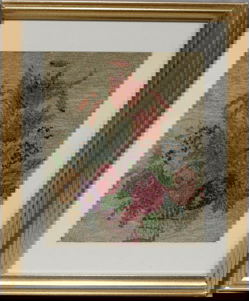 ANTIQUE FRENCH LADIES FRAMED BEADED BAG: ANTIQUE FRENCH LADIES FRAMED BEADED BAG C. 1900:one side of purse is framed behind picture. Probably Petit-Pointe design. Would be nice to Have a Glass Front and Back. A Collector's View. Antique.