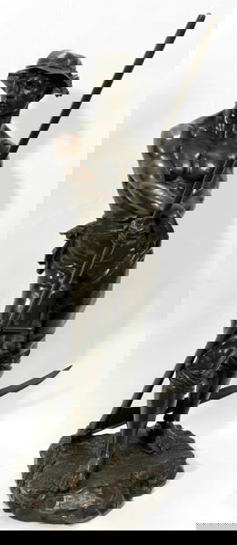 CHARLES LEVY, BRONZE SCULPTURE, "FAUCHEUR": CHARLES LEVY (FRENCH D. 1899), BRONZE SCULPTURE, LATE 19TH C., H 33 1/2", "FAUCHEUR":Signed, titled and marked "Salon des Beaux Arts"; Bronze Garanti Au Titre Deposee L.V. foundry seal.