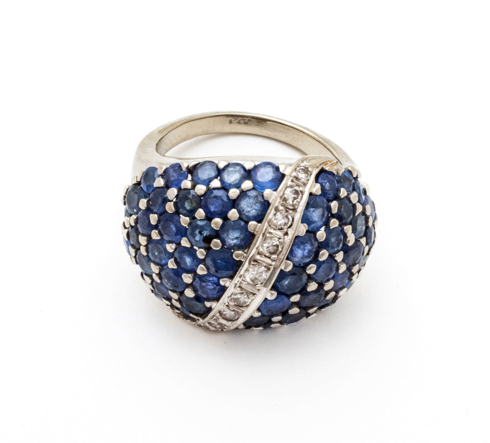 Sapphire And Diamond Cluster Dome Ring, 14K White Gold, Size: 6.25 (1 of 6)