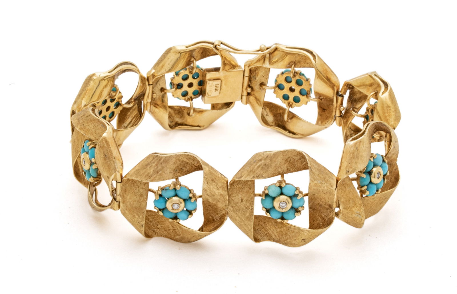 18K Yellow Gold Bracelet, Turquoise Beads L 7" 35g (1 of 7)