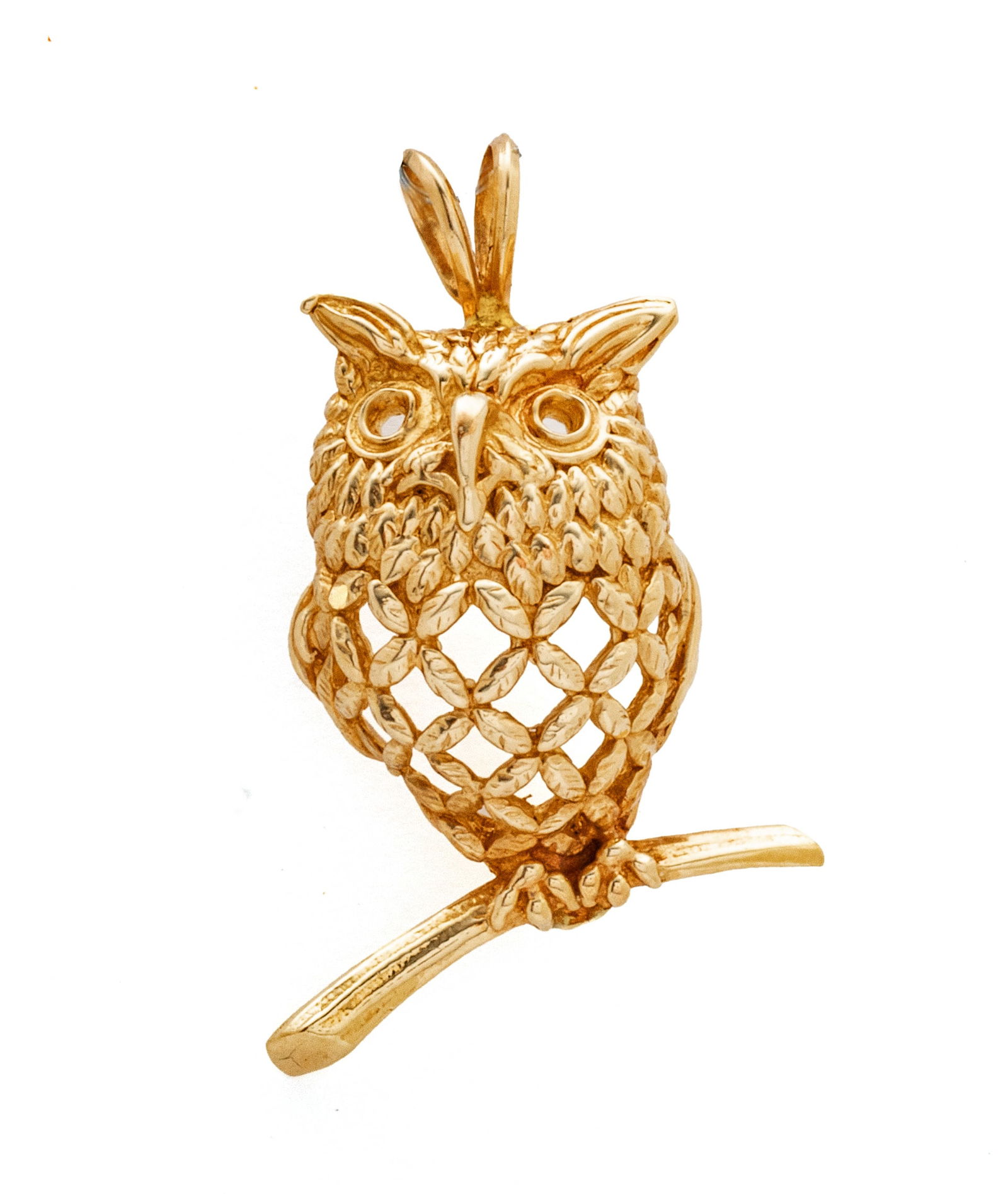 14K Gold Owl Pendant, H 1.5" 9.4g (1 of 5)