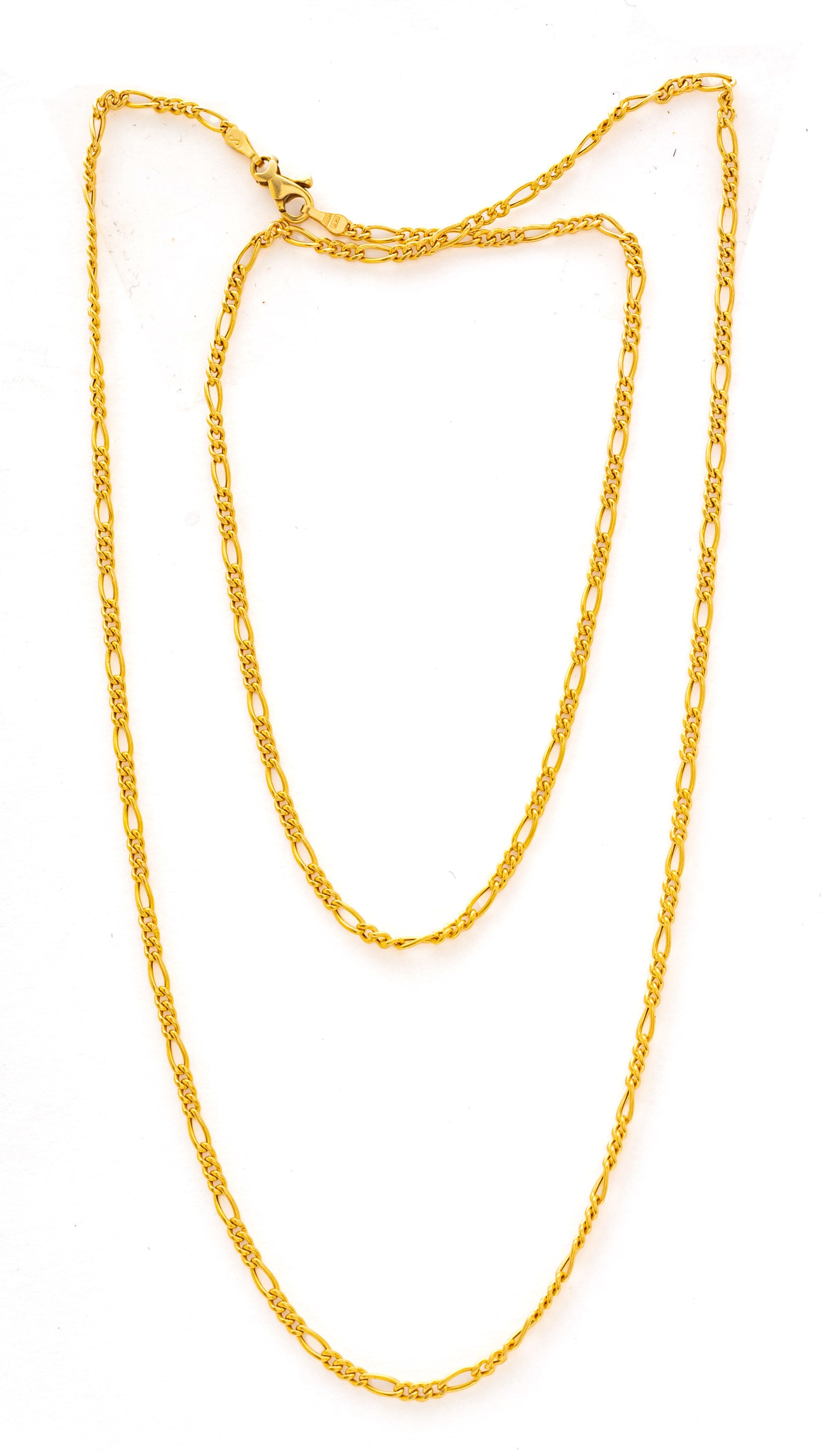 Italian 14kt Yellow Gold Necklace Chain, L 23" 2.9g: Italian 14kt Yellow Gold Necklace Chain, L 23" 2.9g | Stamped 14K Italy at the clasp. Total weight: 2.9 grams. Provenance: From the Estate of Prominent Collector, Leon Zielinski, Macomb County, MI