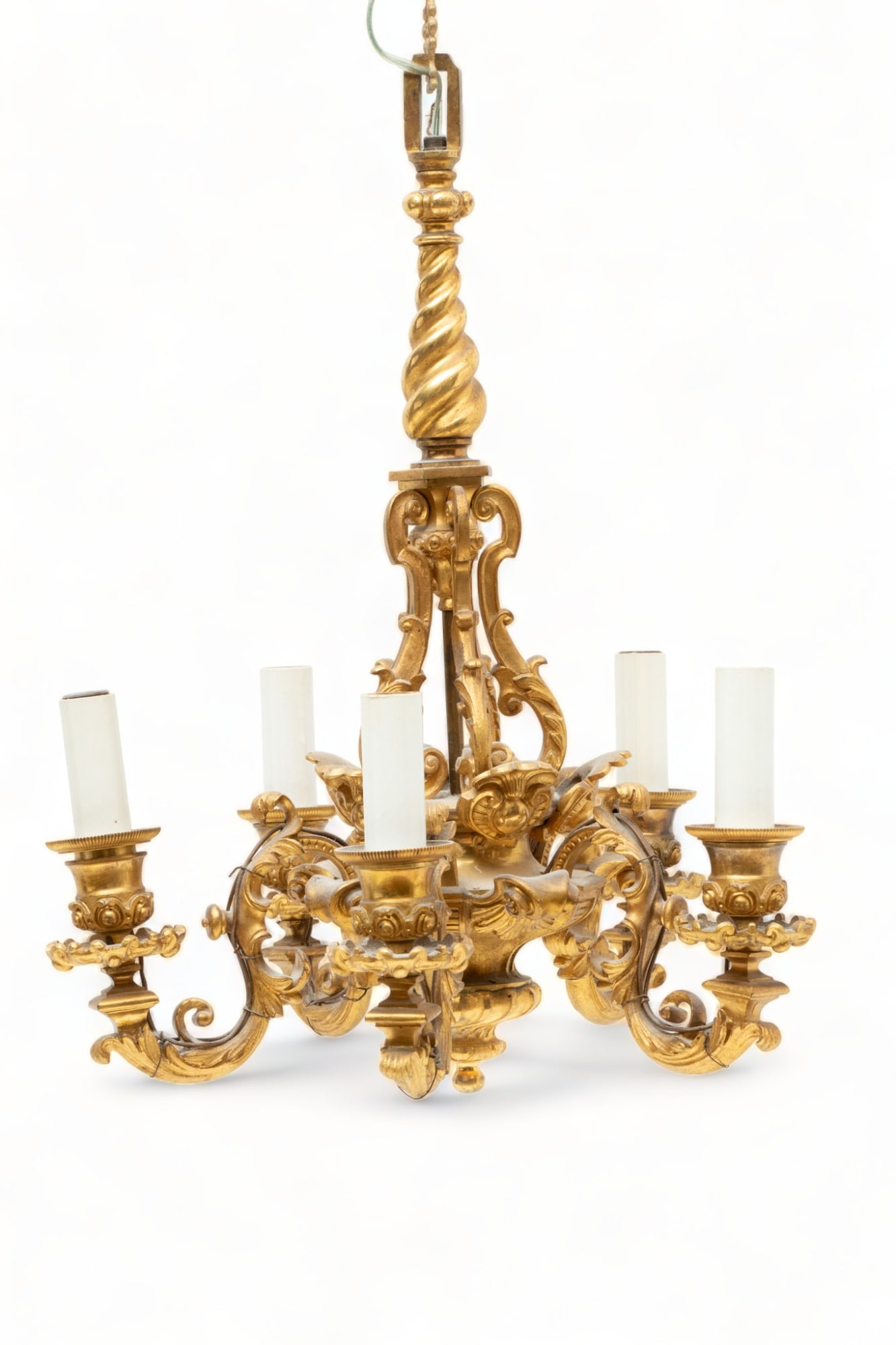 French D'ore Bronze Chandelier, Ca. 1900, H 15.5" Dia. 12.5" (1 of 2)