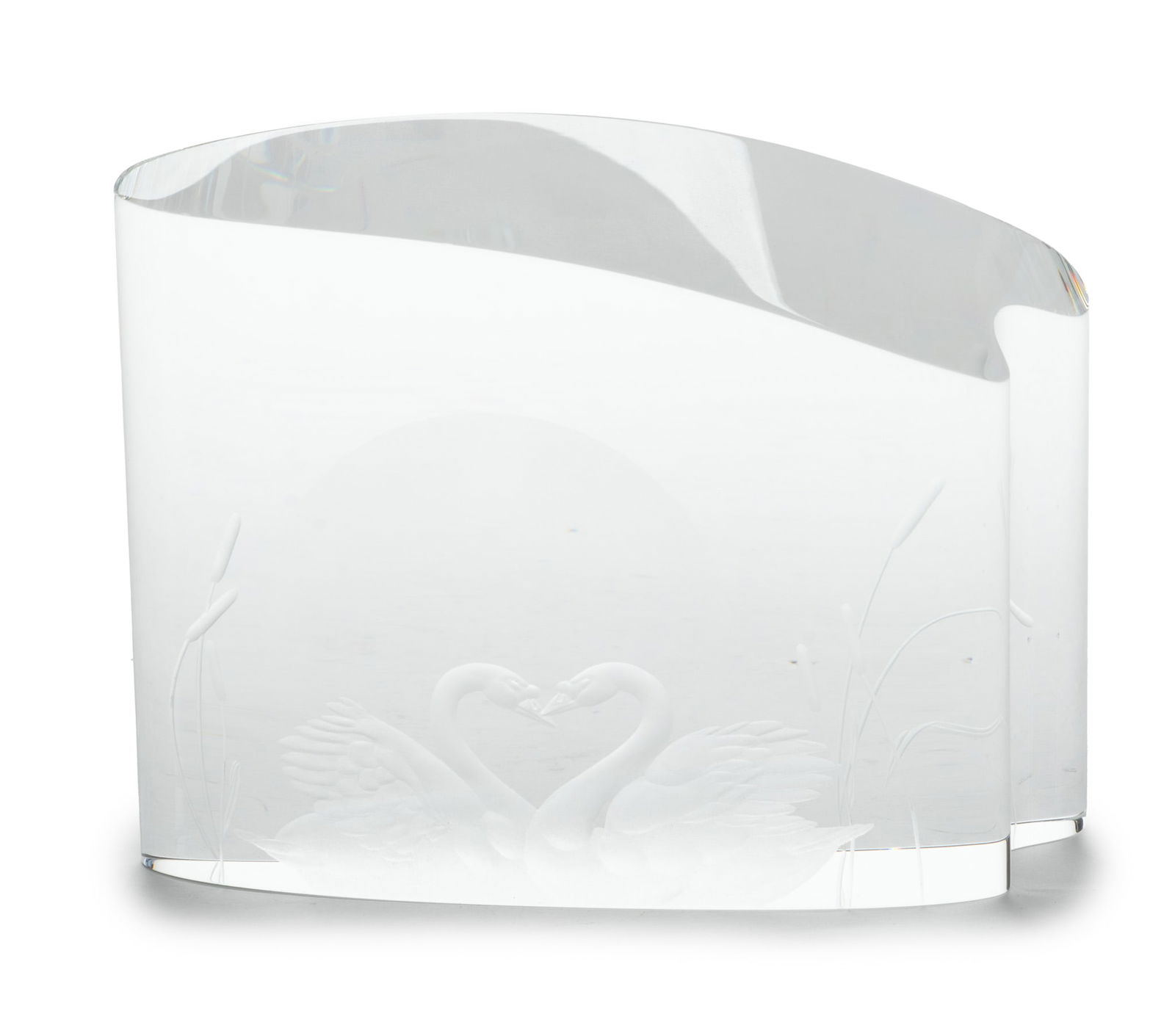 Steuben (American) Etched Crystal Figurine, Courting Swans, H 6" W 2.5" L 8" (1 of 4)