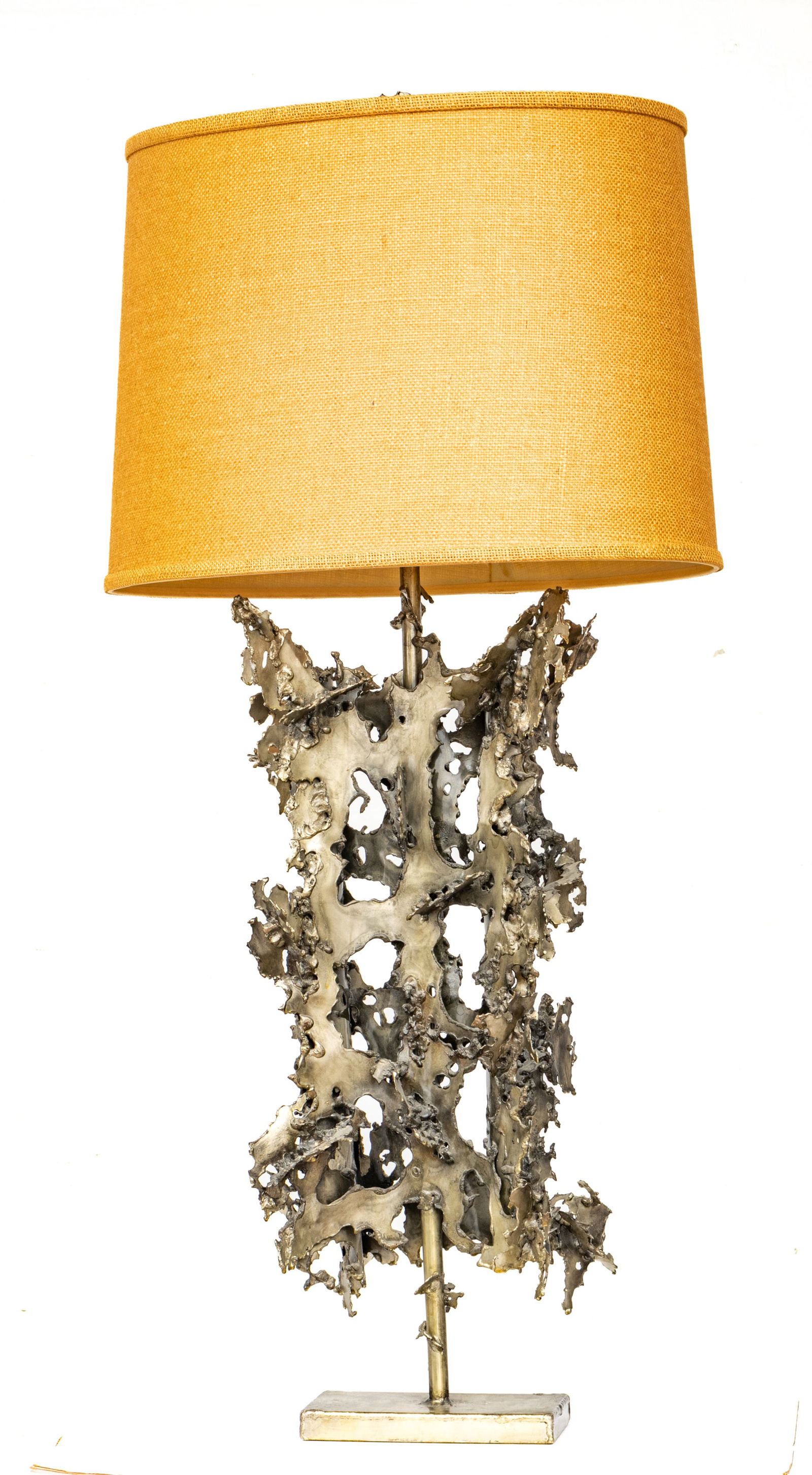 Marcello Fantoni (Italian, 1915-2011) Brutalist Torch Cut Brass Lamp, Ca. 1970, H 42" L 10" Depth 8" (1 of 4)