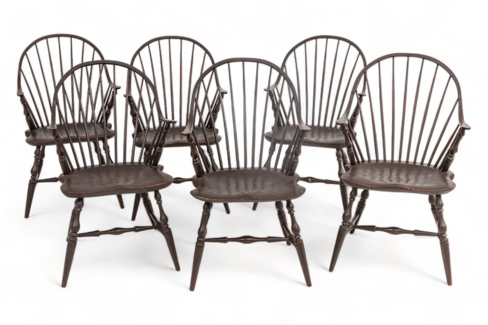 George Ainley (Perkinsville, Vermont) Windsor Style Armchairs, Ca. 1960, H 39" W 23" Depth 18" 6 pcs (1 of 7)