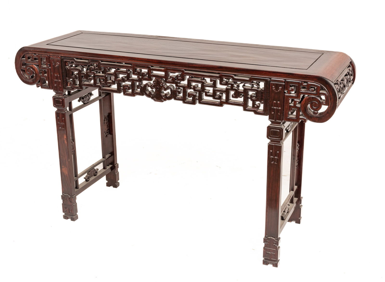 Chinese Carved Rosewood Temple Table 19th C., H 34" L 59" Depth 17" (1 of 6)