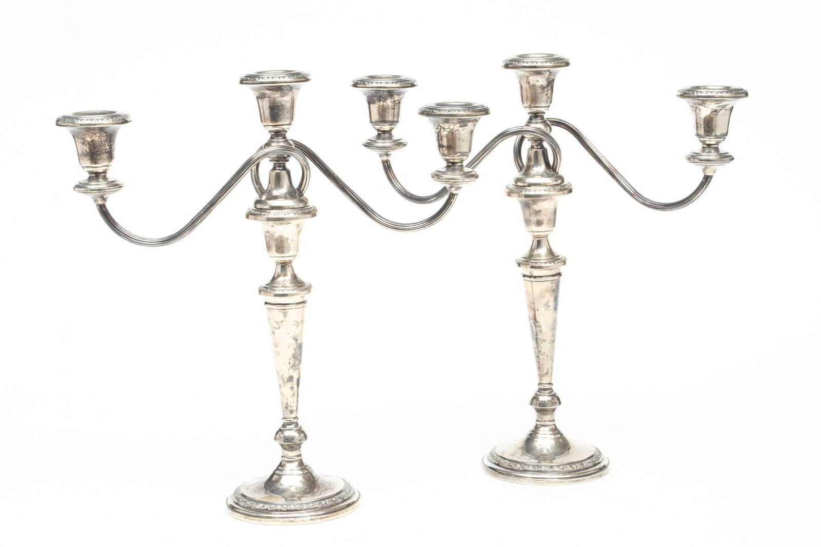 Frank M. Whiting Co. (American) Weighted Sterling Silver 3-Light Candelabra, Ca. 1940, H 14.25" L (1 of 5)