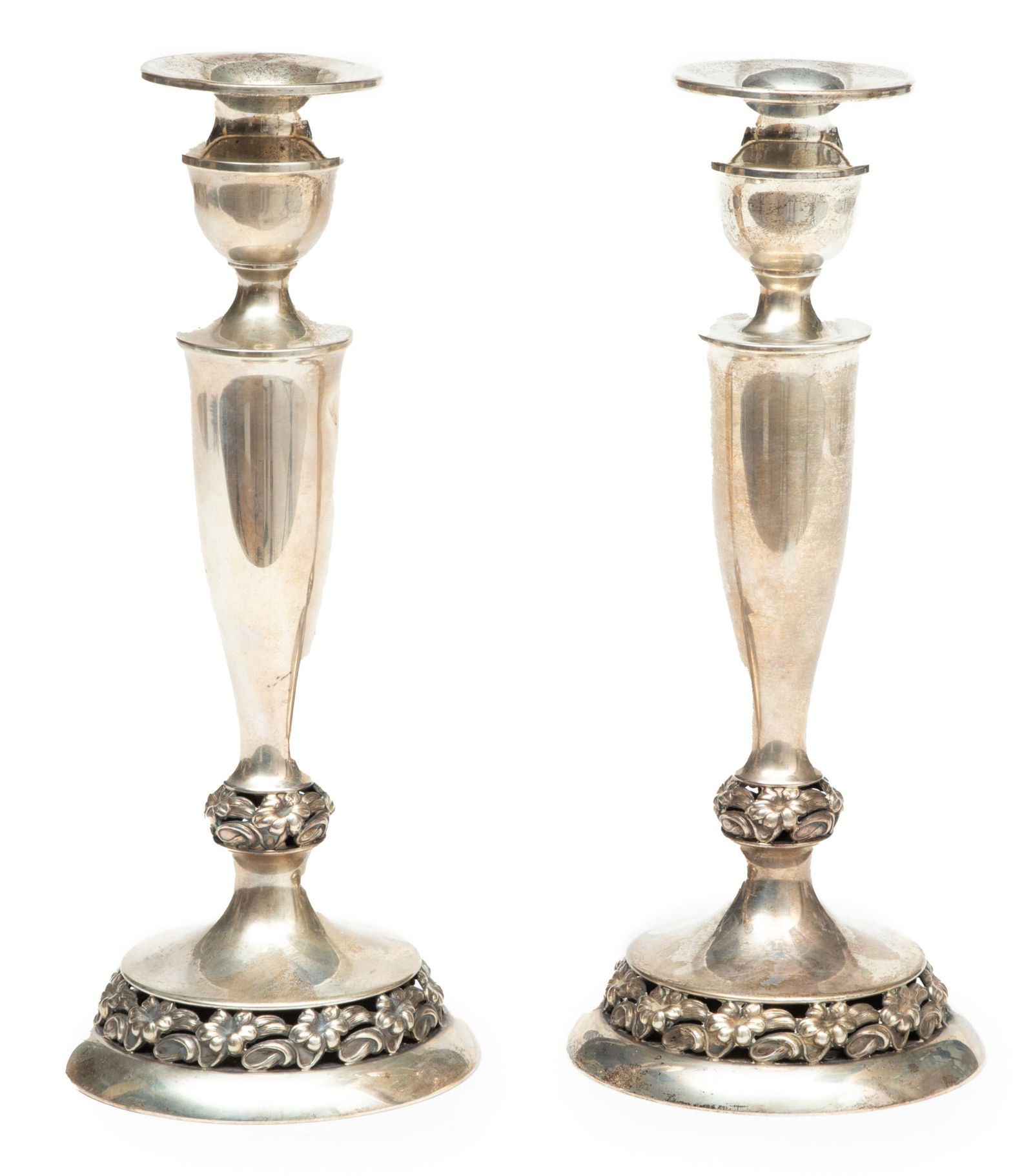 Mueck-Cary Co. (American) Sterling Silver Candlesticks, Ca. 1940, H 10" Dia. 4" 17.8t oz 1 Pair (1 of 5)