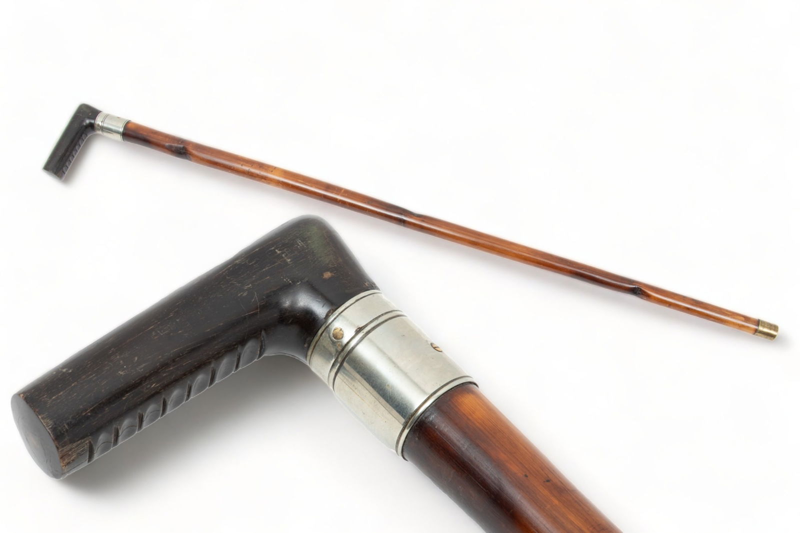 J. Warner And Sons Bamboo Walking Stick with Hidden Yard Stick, Ca. 19th Century, H 36.5" (1 of 4)