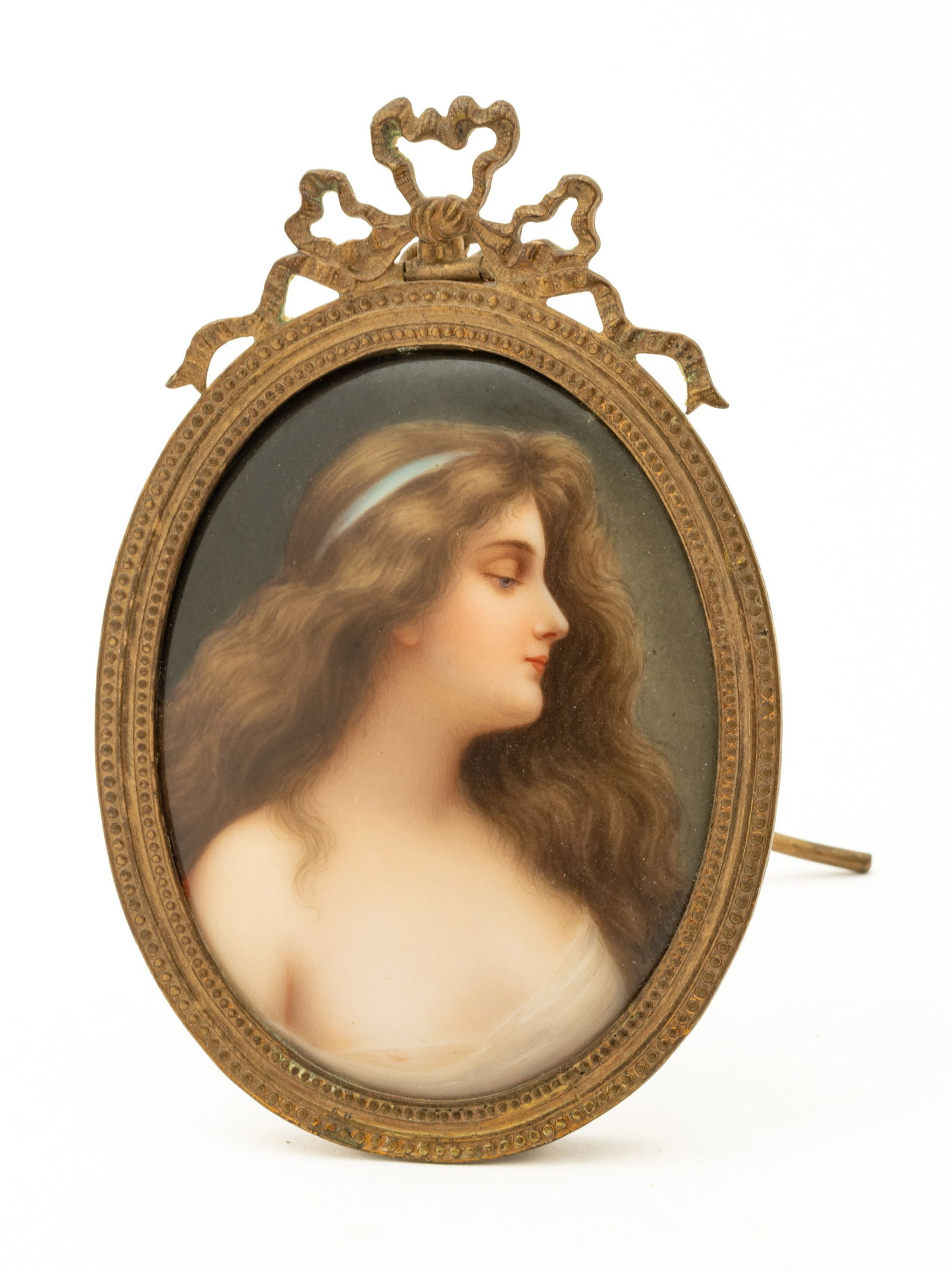 German Painted Porcelain Plaque, Young Beauty After Angelo Asti,  19th C., H 3.2" W 2.5" (1 of 3)