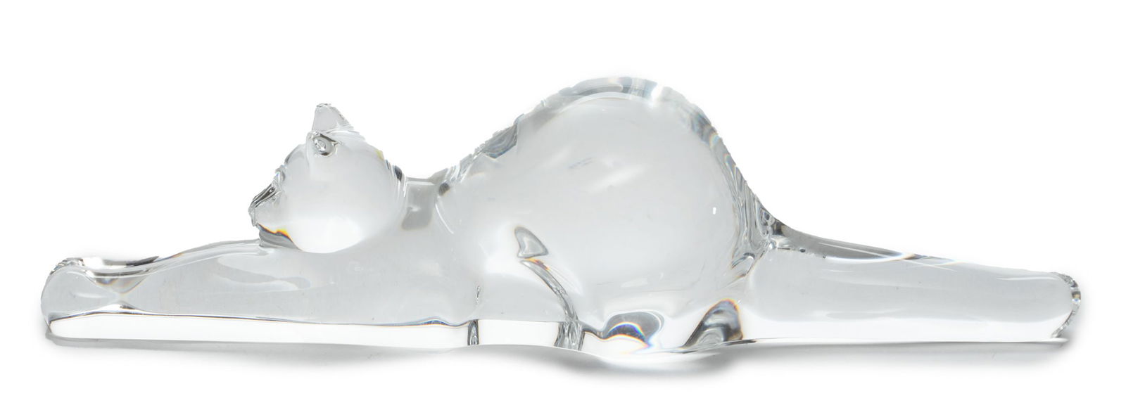 Steuben (American) 'Stretching Cat' Figurine, H 2.5" W 2" L 9.5" (1 of 4)