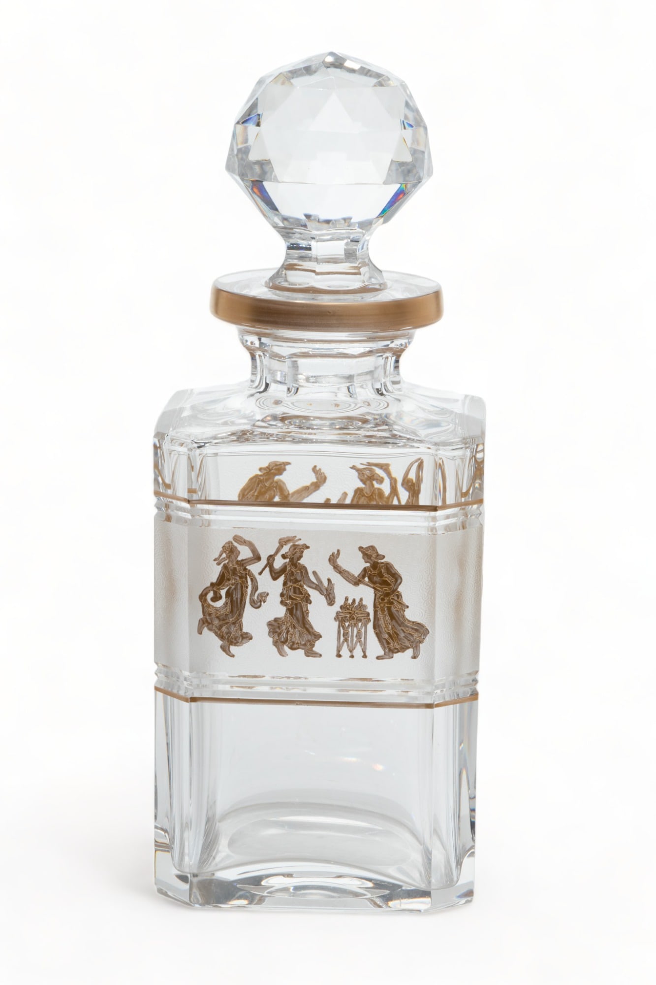 Val Saint-Lambert (French) Crystal And Fire Gold Decanter with Stopper H 9.75" W 3.75" L 3.75" (1 of 4)
