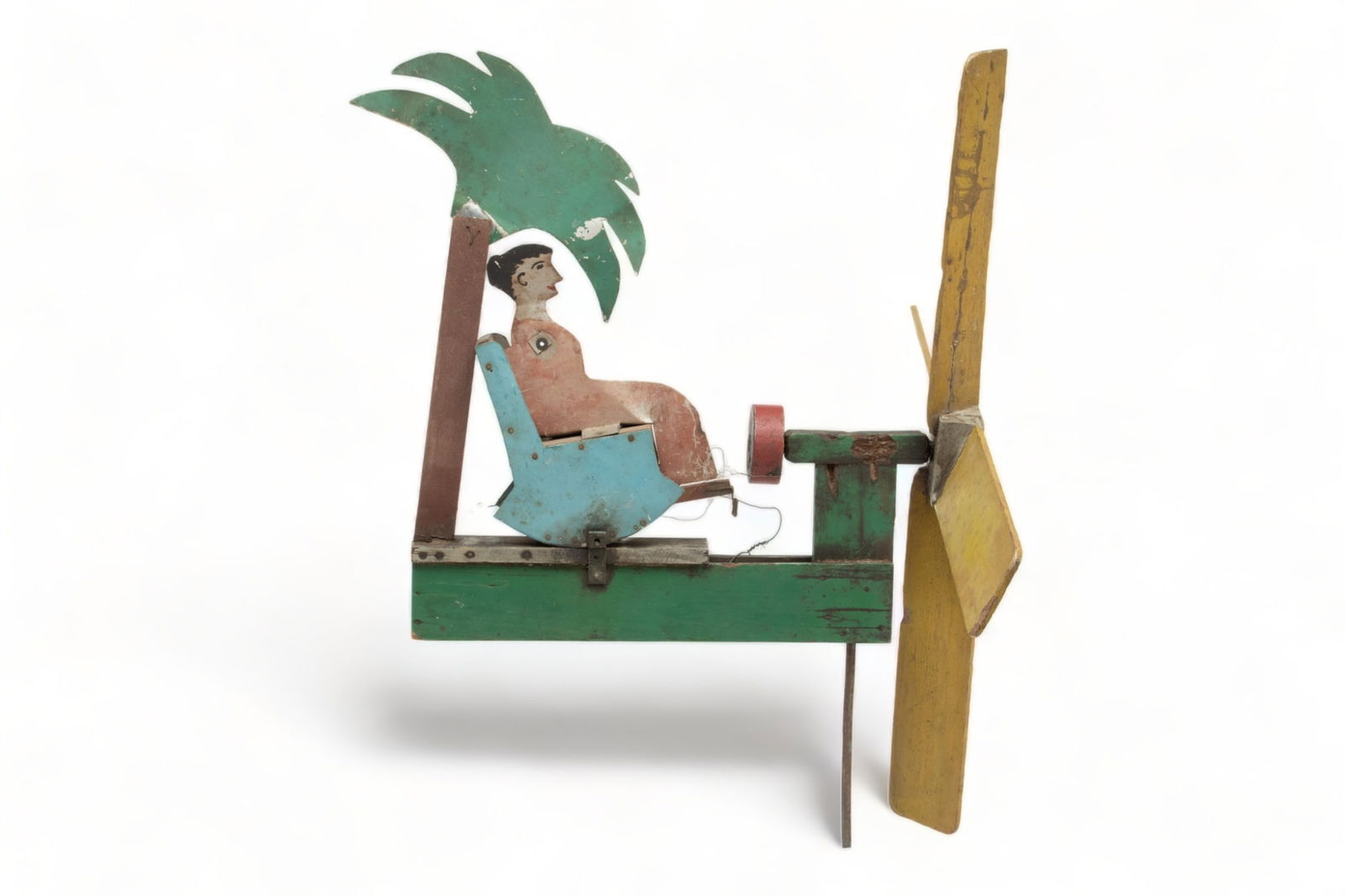 American Folk Art Painted Wood & Tin Whirly Gig, Ca. 1850, Woman in a Rocking Chair, H 20" L 20" (1 of 5)