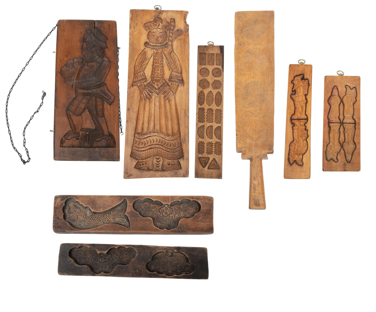 Folk Art Carved Wood Cookie Molds, H 17" 8 pcs (1 of 7)