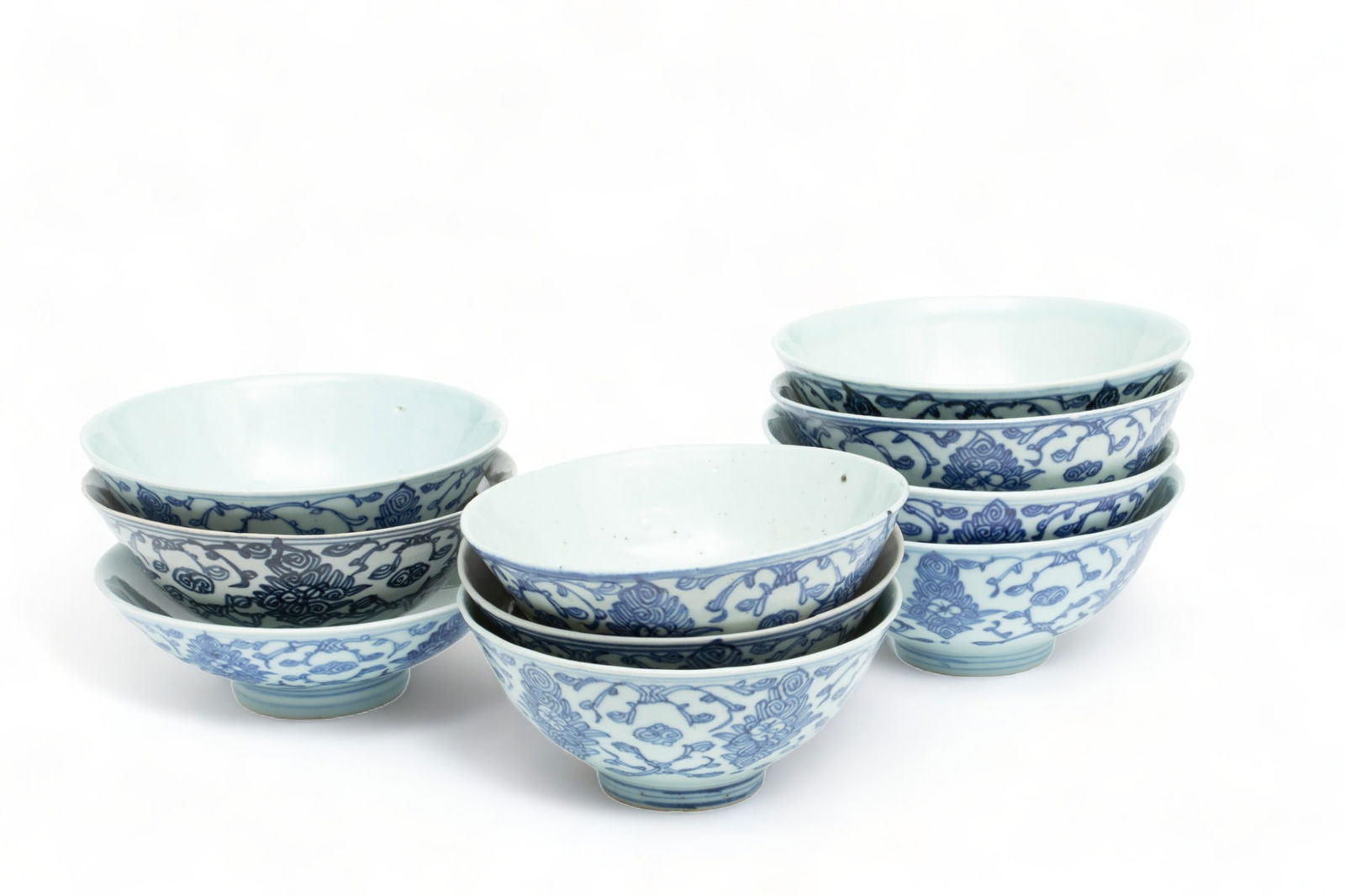 Chinese Blue & White Porcelain Bowls, H 2.75" Dia. 6.5" 10 pcs (1 of 6)