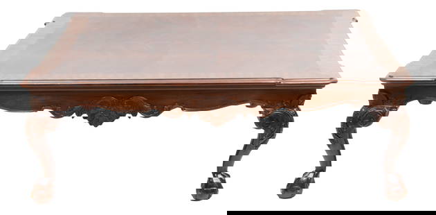 Henredon (American) 'Rittenhouse Square' Carved Mahogany Coffee Table, H 17" W 40.5" L 51.5": Henredon (American) 'Rittenhouse Square' Carved Mahogany Coffee Table, H 17" W 40.5" L 51.5" | Carved ball and claw feet. Provenance: Property from a Franklin, MI private collector