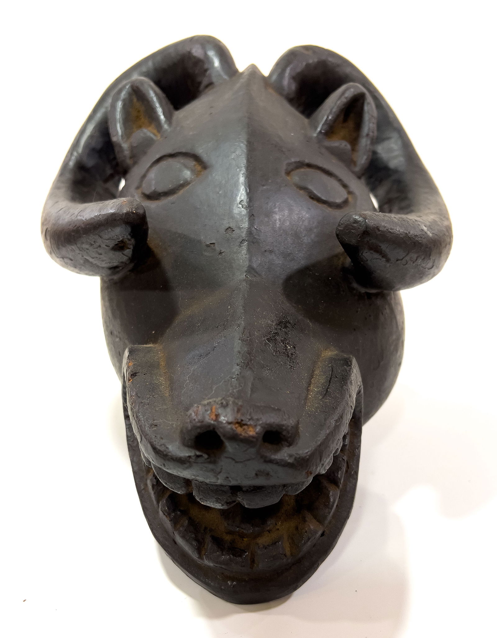 Cameroon, Polychrome Carved Wood Ram Helmet Mask, H 15", W 11" (1 of 5)