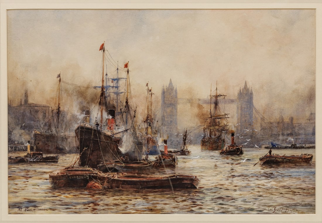 Frank William Scarborough (British, 1860-1939) Watercolor on Paper "The Pool of London", H 14.5" W (1 of 15)