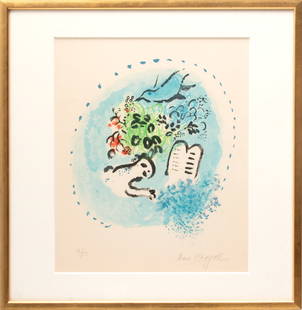 Marc Chagall (French/Russian, 1887-1985) Lithograph in Colors, Ca. 1964, from Douze Maquettes De: Marc Chagall (French/Russian, 1887-1985) Lithograph in Colors, Ca. 1964, from Douze Maquettes De Vitraux Pour Jerusalem, H 15" W 13.5" | Signed in pencil and numbered 12/50, with margins. Catalogue Ra