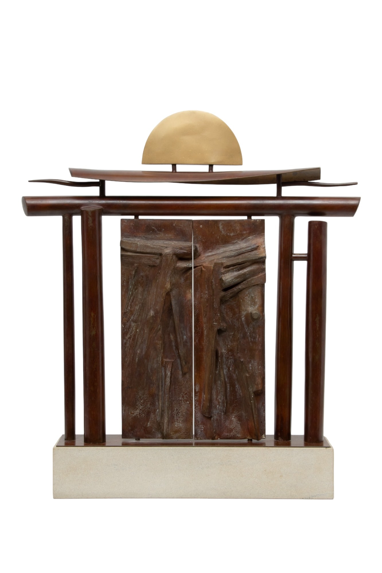 Russell Thayer (American, B. 1959) Brass, Cast Bronze with Limestone Base 1999, Dawn's Gate, H 30" W (1 of 5)