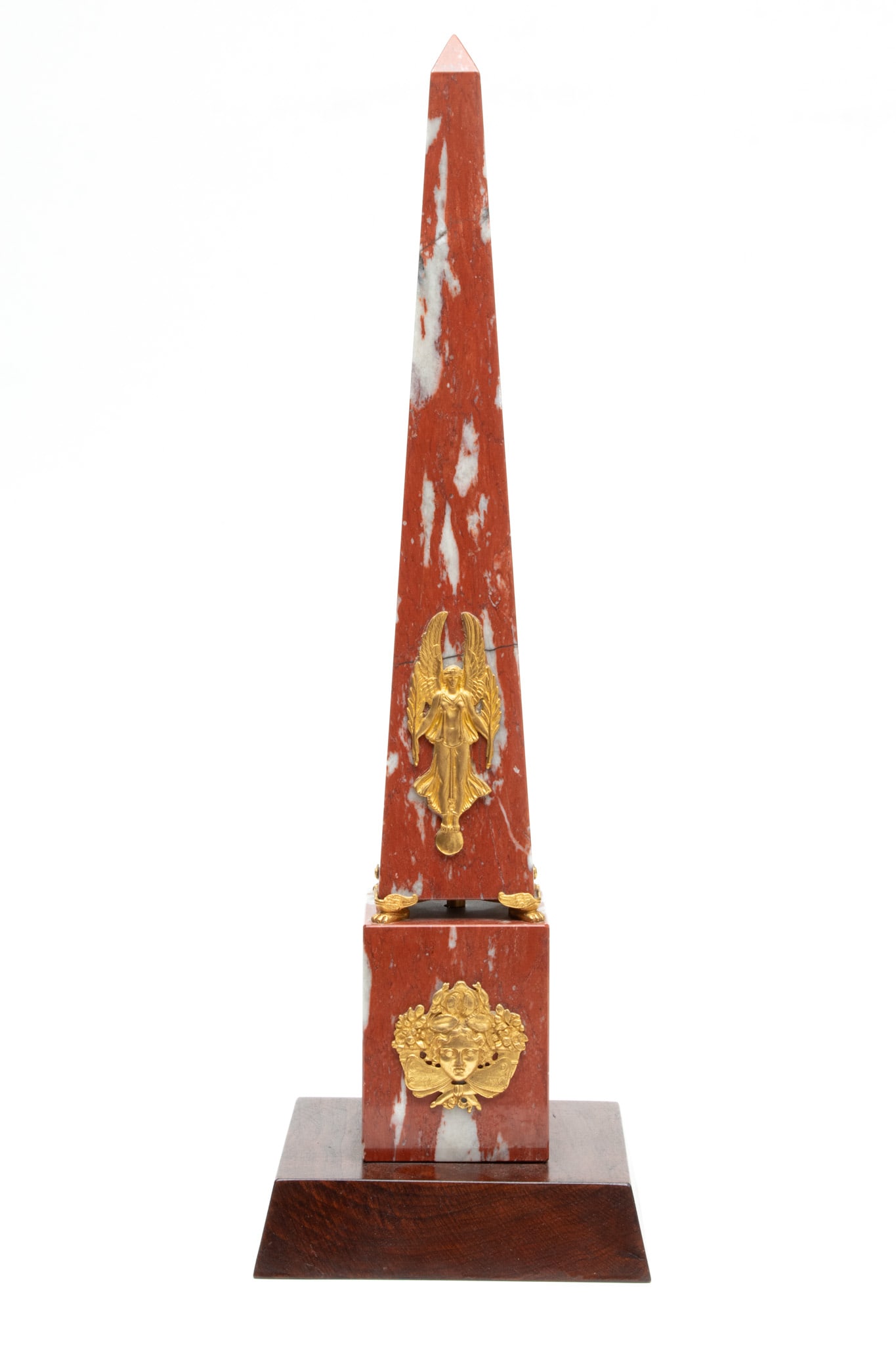 Carved Rouge Marble Obelisk H 22.75" W 3.75" Depth 3.75" (1 of 5)