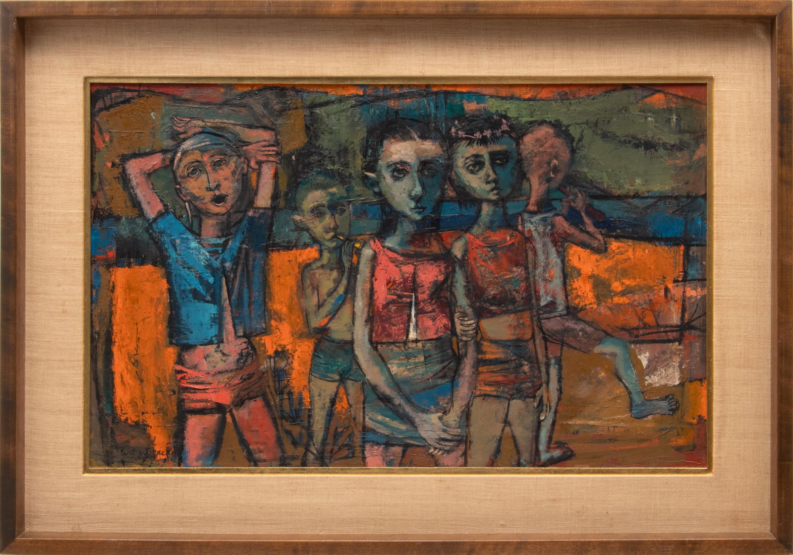 Evelyn Brackett (american, B. 1922) Oil On Canvasboard, "group Of