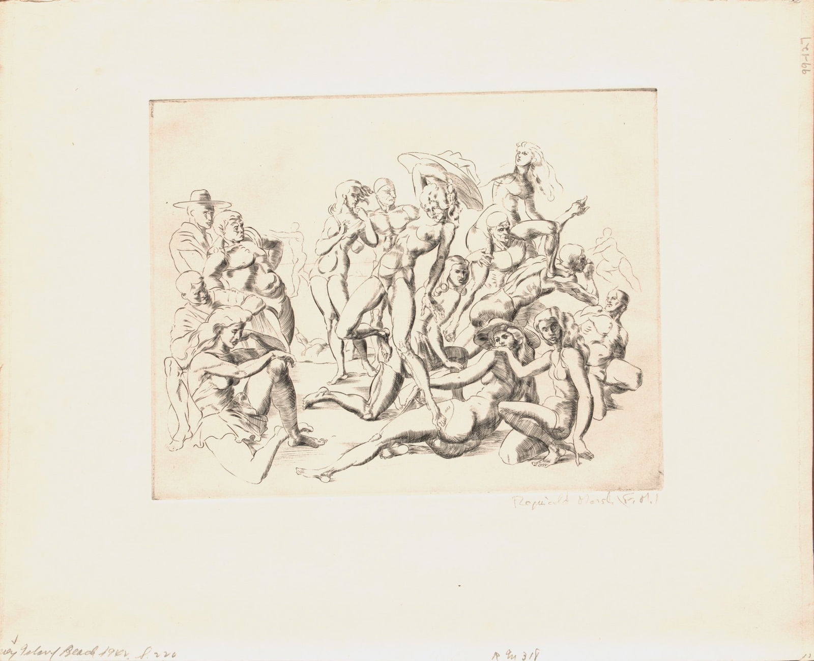 Reginald Marsh (American, 1898-1954) Engraving on Paper, Ca. 1942, Coney Island Beach, H 8" W 10" (1 of 6)