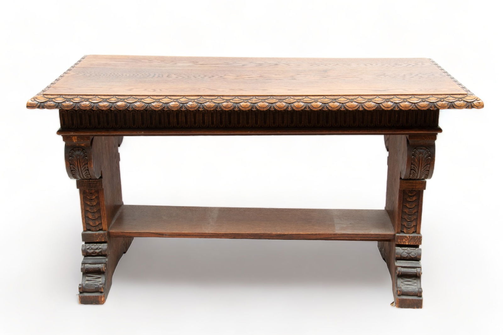 Neoclassical Style Carved Oak Library Table H 30" W 28" L 54" (1 of 3)