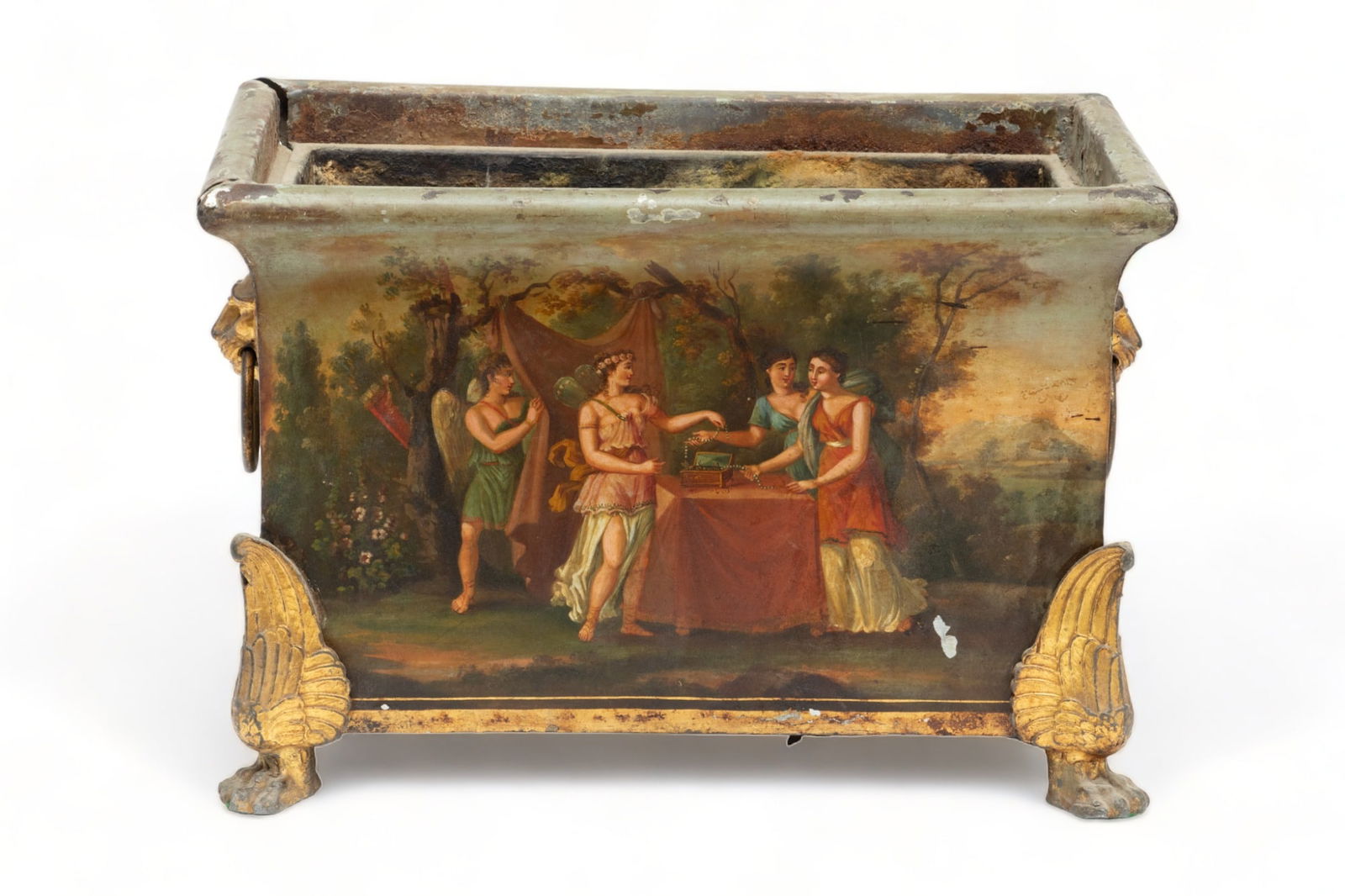 Allegorical Painted Table Box, H 9.5" L 13.5" Depth 9" (1 of 5)