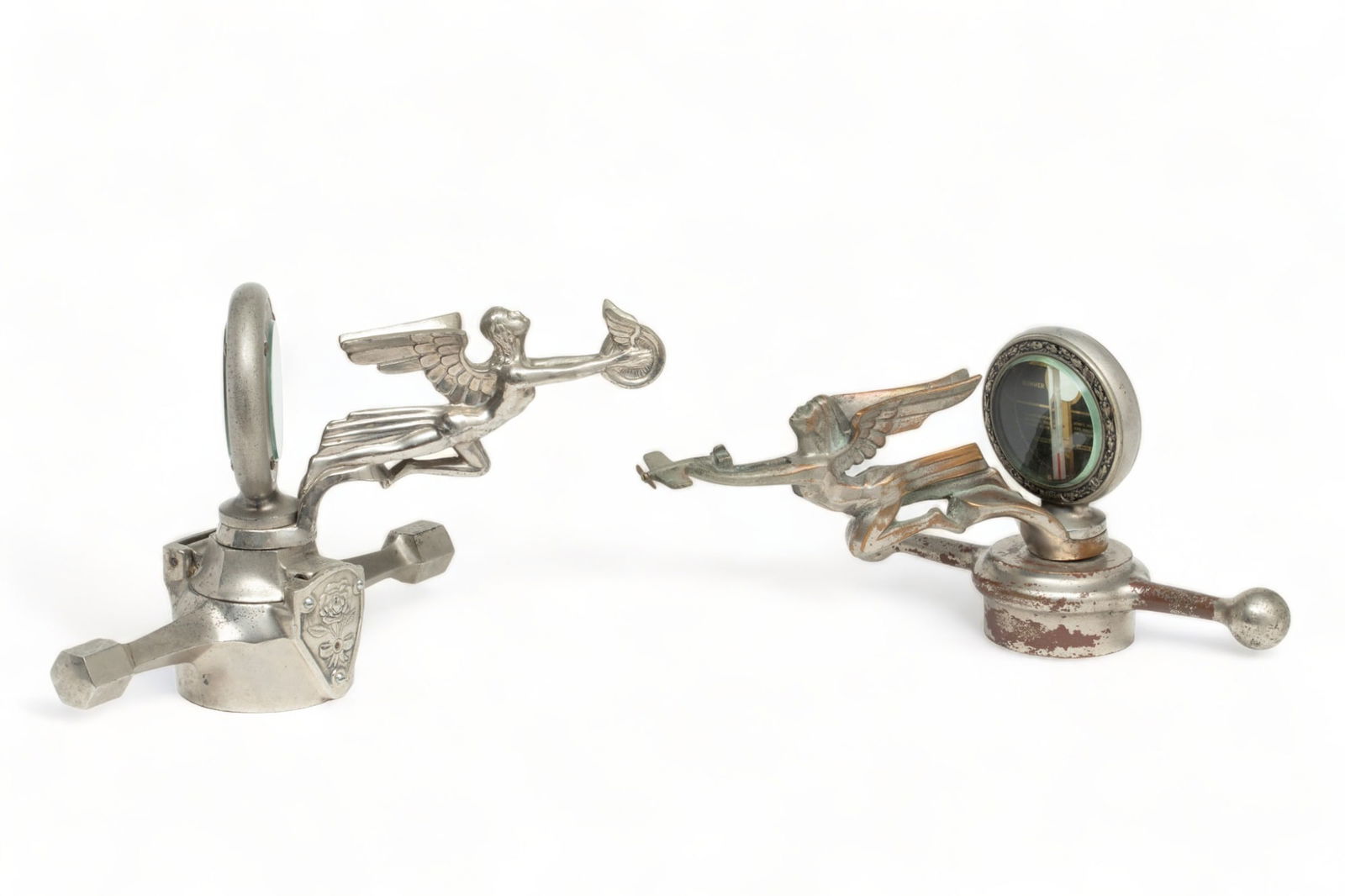 American Goddess of Flight Motor Mascots, Ca. 1920s, H 6.75" W 8.25" L 7.75" 2 pcs (1 of 5)