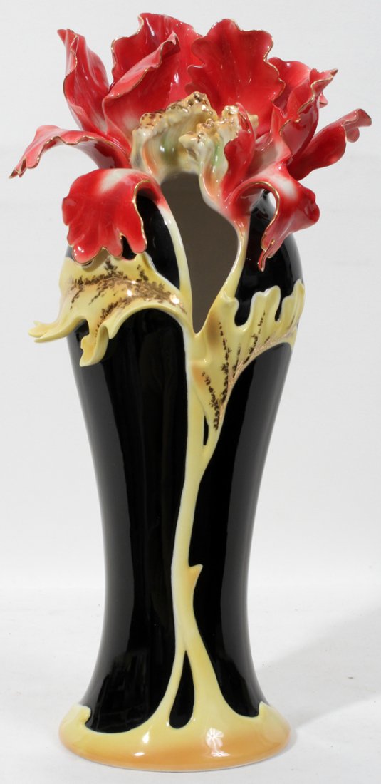 FRANZ PORCELAIN PEONY VASE, H 16 3/4": FRANZ PORCELAIN PEONY VASE, H 16 3/4":In the original box.
