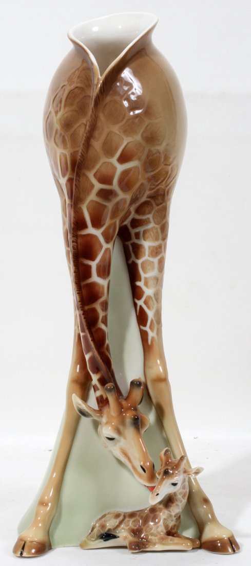 FRANZ PORCELAIN GIRAFFE VASE, H 15": FRANZ PORCELAIN GIRAFFE VASE, H 15":