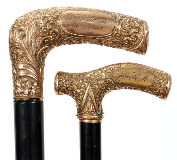 071241 VICTORIAN GOLD HANDLE WALKING STICKS, LATE 19TH Jul 21, 2012