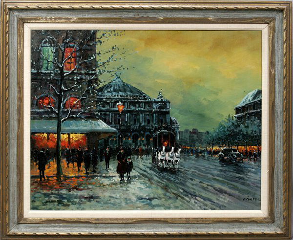 AFTER CORTES, OIL ON CANVAS, C. 1960, 24" X 30": AFTER CORTES, OIL ON CANVAS, C. 1960, 24" X 30" PARIS OPERA HOUSE:After E. (Edouard) Cortes (Fr. 1882-1969). Framed.