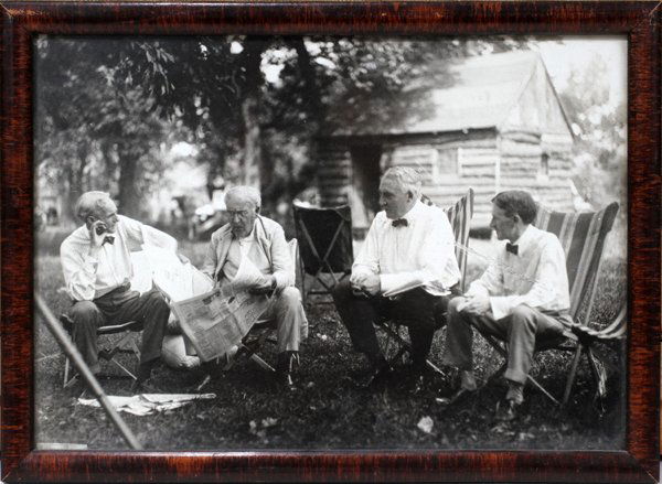 PHOTOGRAPH OF HENRY FORD, THOMAS EDISON,: PHOTOGRAPH OF HENRY FORD, THOMAS EDISON, HARVEY FIRESTONE, 6" X 9":Adolph Le Goopy