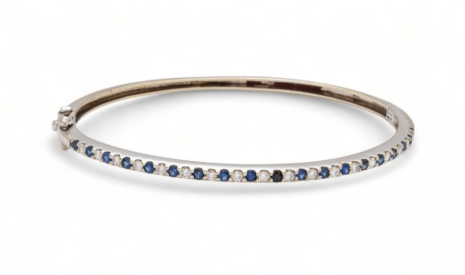 14kt White Gold, Diamond & Sapphire Bangle Bracelet, Dia. 2.25" 9g (1 of 6)