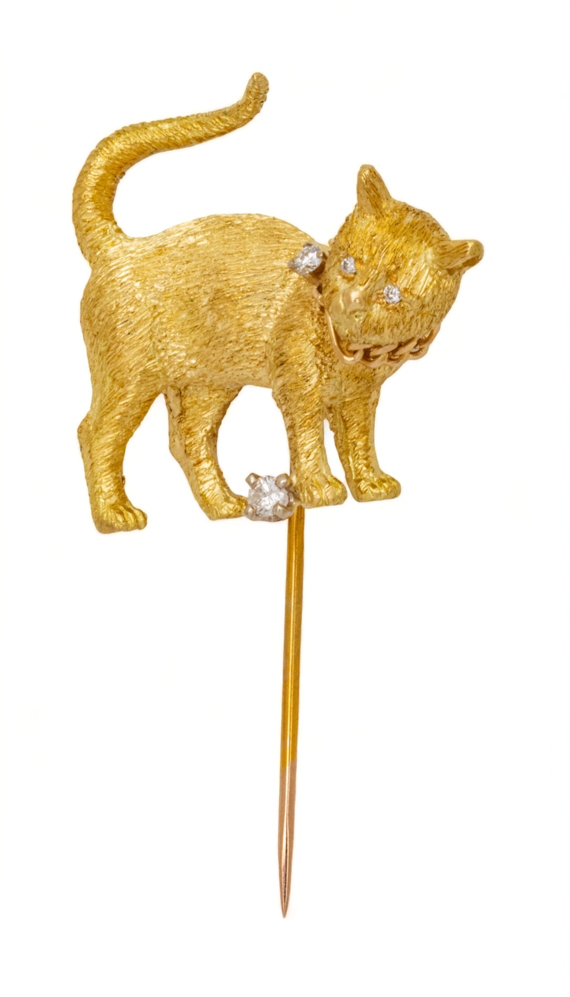 18K Yellow Gold "Cat" Stick Pin, H 2" W 1" 9.5g (1 of 6)