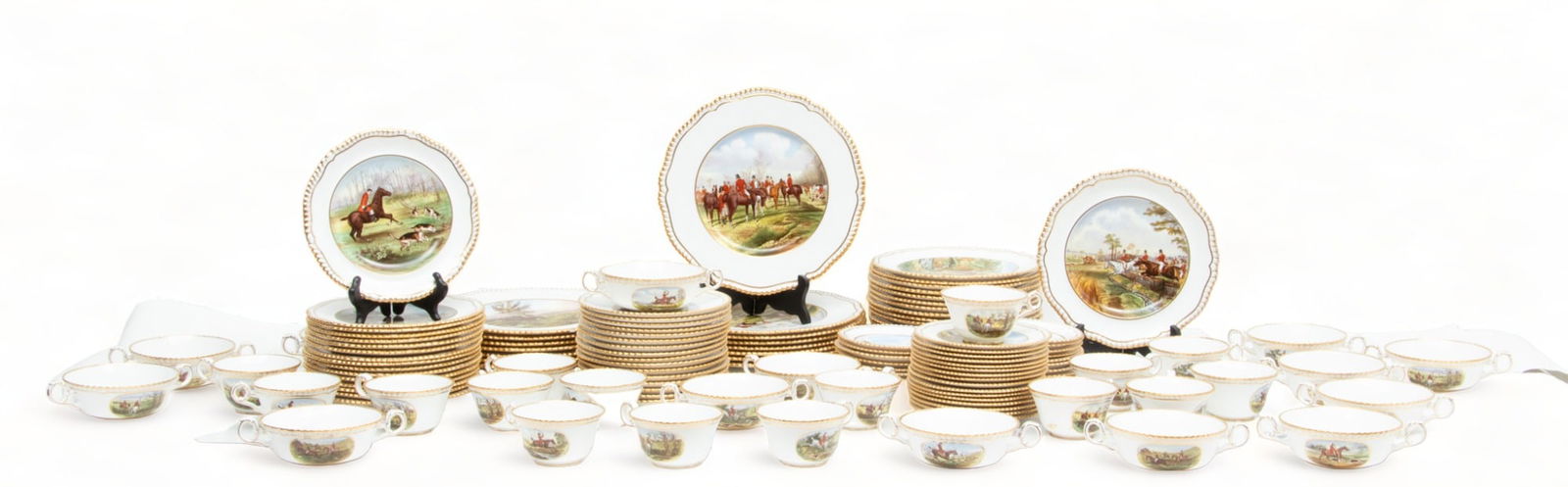 Spode (England, Est.1770) Fox Hunt Scenes After J.F. Herring Engravings Dinner Service for 16 Ca. 19 (1 of 12)