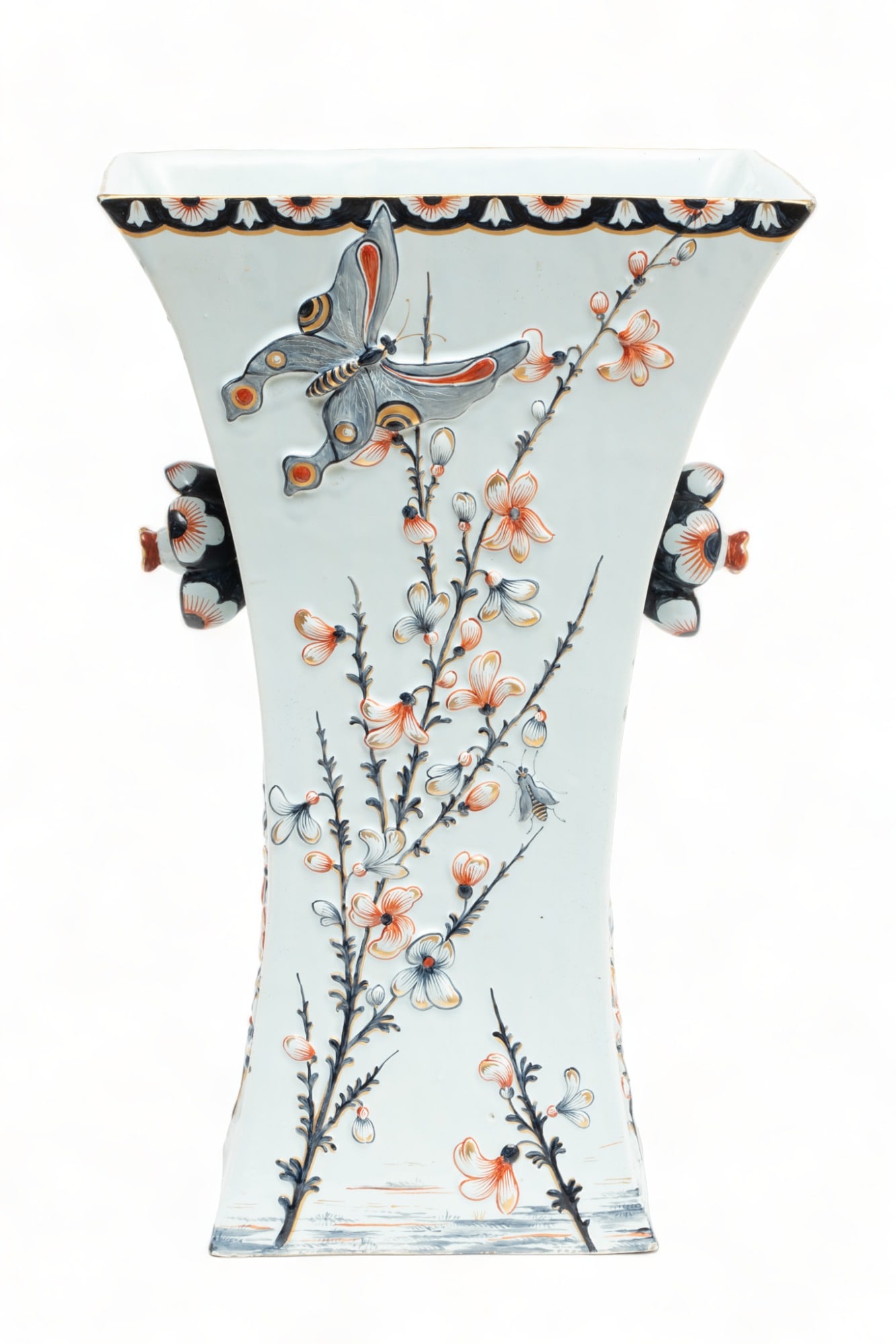 Emile Galle (Nancy, France) Japanese Style Decorated Stoneware Vase, H 15" W 7" L 9" (1 of 6)