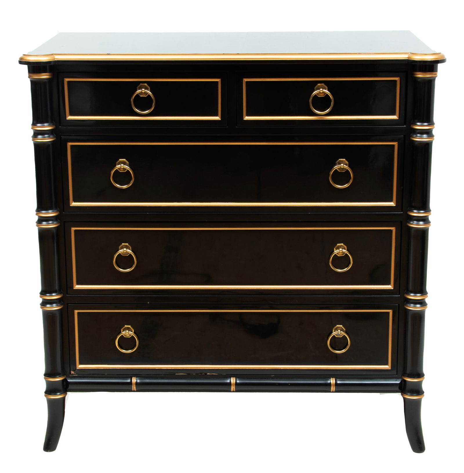Kindel (American) Regency Style Blacck Lacquered Dresser, 20th C., H 38.5" W 38" Depth 20" (1 of 6)