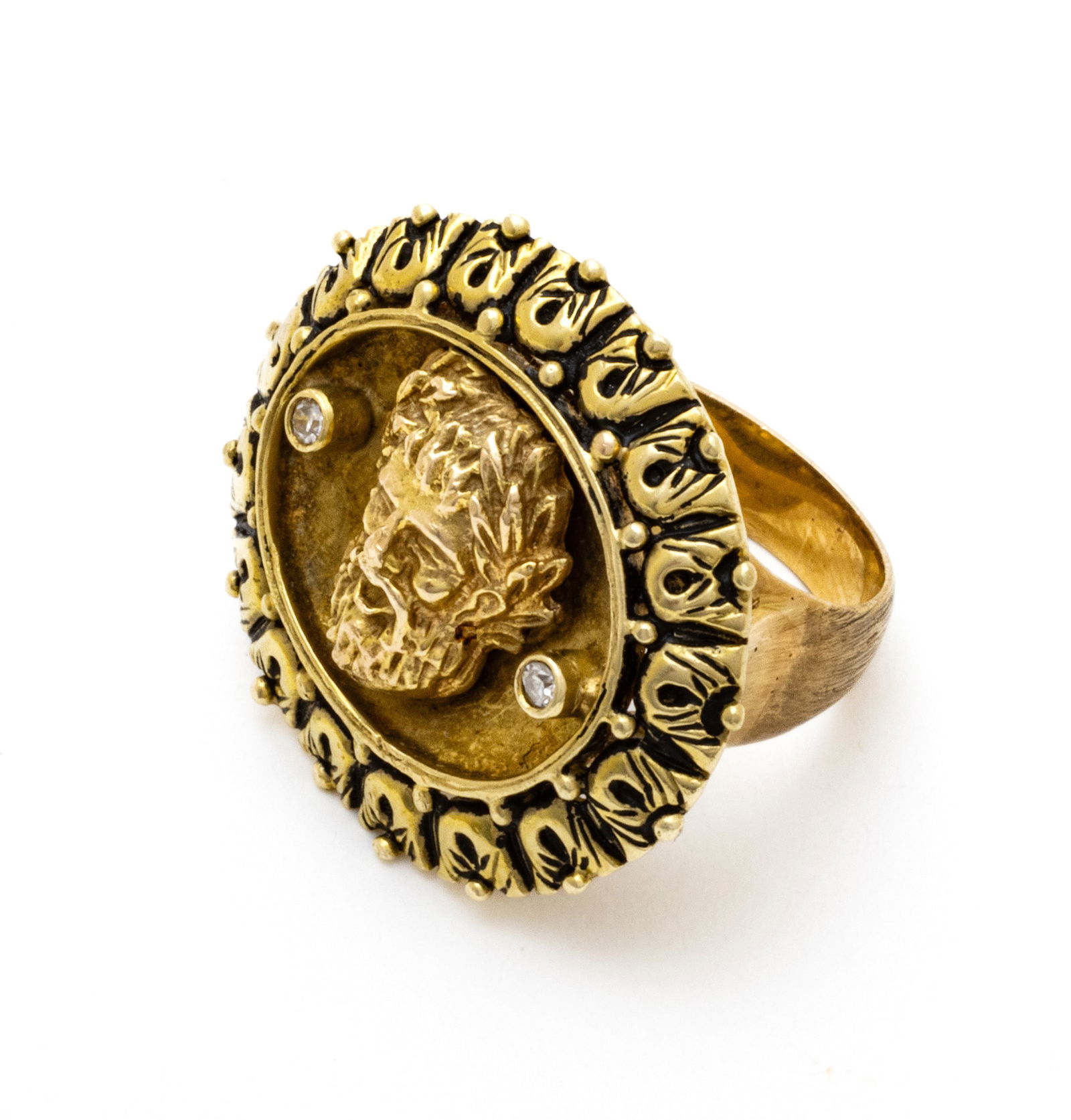 10K Yellow Gold "Roman Head" Ring, Size 6, 17.4g (1 of 8)