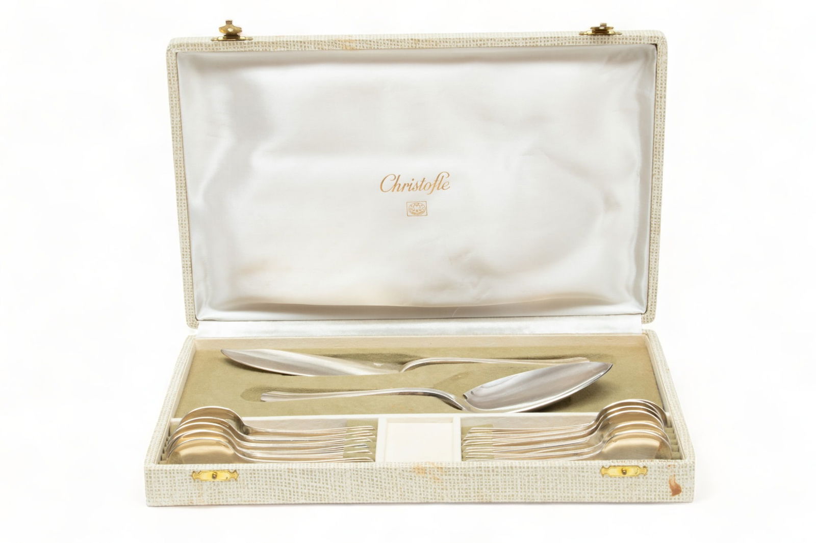Christofle (French, Est. 1830) 'Palme' Silver Plate Cake Serving Set, Ca. 1940, L 9.5" 14 pcs (1 of 7)