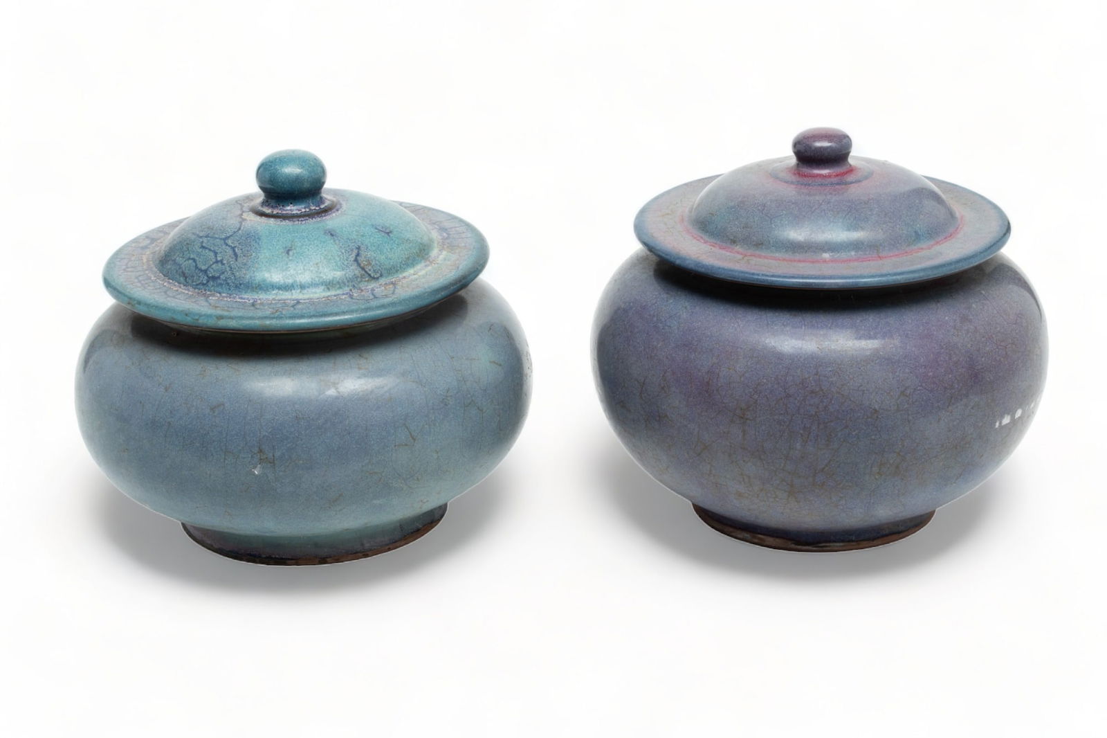 Pair of Chinese Jun-ware Covered Jars, H 7" Dia. 8" 1 Pair (1 of 4)