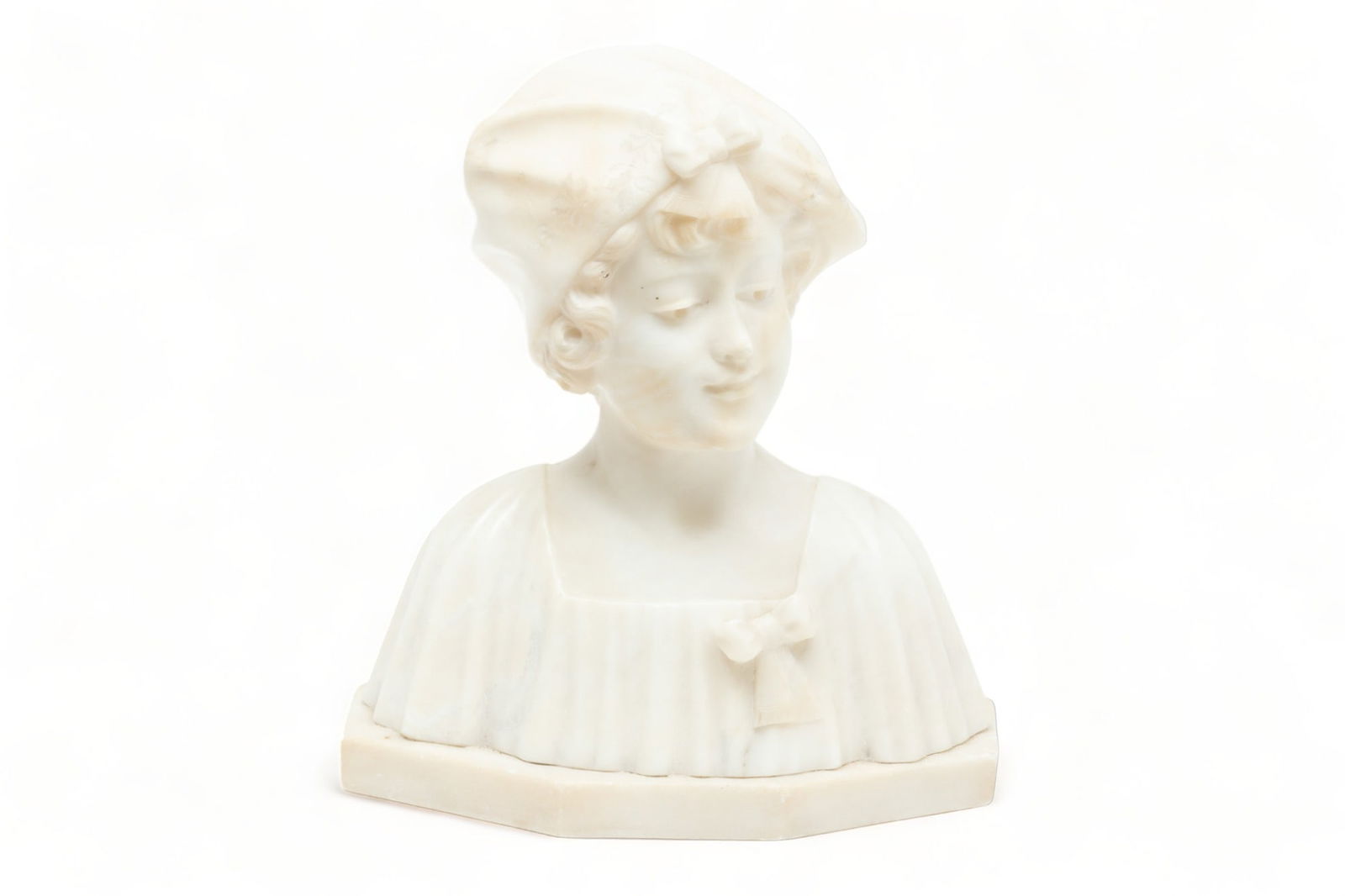 Italian Carved Alabaster Sculpture, Ca. Early 20th C., Bust of a Young Woman H 9.5" W 8" Depth 4.5" (1 of 5)