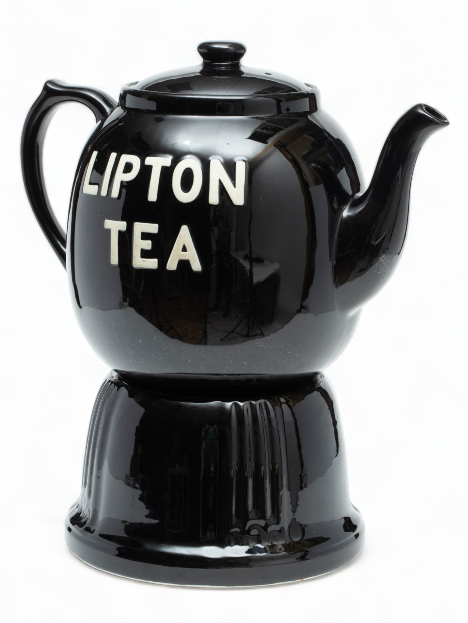 Hall (East Liverpool, Ohio) Advertisement Ceramic 'Lipton Tea' Pot on Stand with Spigot, H 18" W 15" (1 of 6)